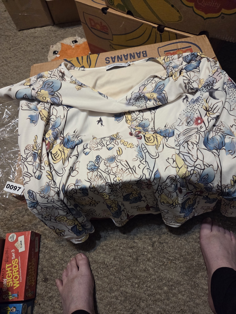 MISSLOOK Floral Print Cowl Neck Blouse in Cream, Blue, Yellow